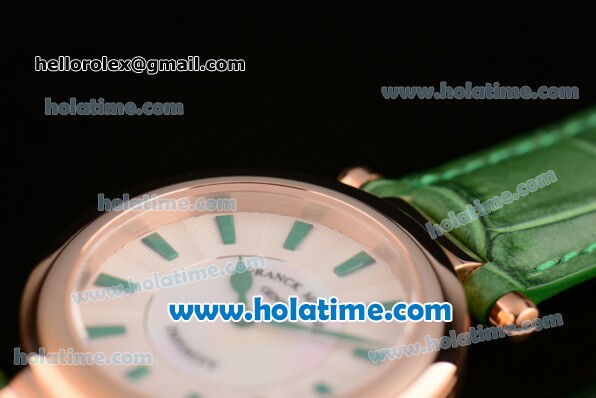 Franck Muller Ronde Miyota Quartz Rose Gold Case with Green Leather Bracelet White Dial and Green Stick Markers - Click Image to Close